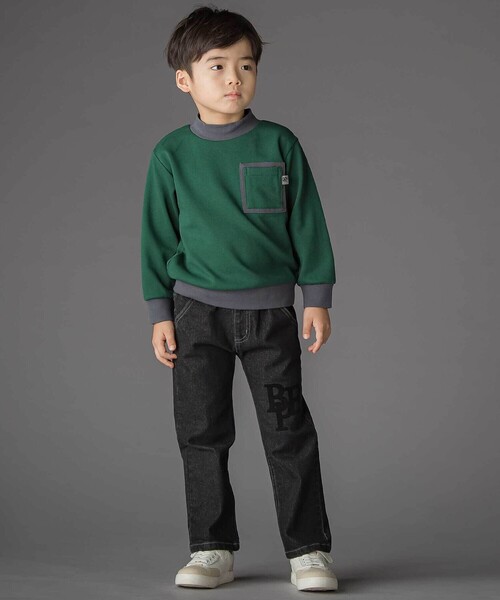 BeBe Petits Pois Vert(ベベプチポワヴェール)の「フロッキープリントストレッチロングデニムパンツ(95~160cm)(デニムパンツ・キッズ・ネイビー/ブラック・100cm/110cm/95cm/130cm/160cm/120cm/150cm/140cm)」の4枚目の写真