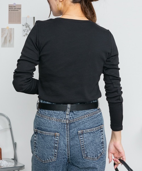 RCD(アールシーディー)の「ロングスリーブコンパクトTシャツ(Tシャツ/カットソー・レディース・グレイッシュベージュ/オフホワイト/チャコールグレー/杢グレー/ブラック・L/4L/3L/LL/M)」の11枚目の写真
