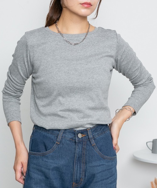 RCD(アールシーディー)の「ロングスリーブコンパクトTシャツ(Tシャツ/カットソー・レディース・グレイッシュベージュ/オフホワイト/チャコールグレー/杢グレー/ブラック・L/4L/3L/LL/M)」の18枚目の写真