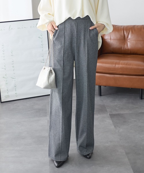 ReDial(リダイアル)の「ウールライクワイドパンツ(スラックス・レディース・杢グレー/ブラウン/ブラック/ベージュ・M/L/LL/3L)」の2枚目の写真