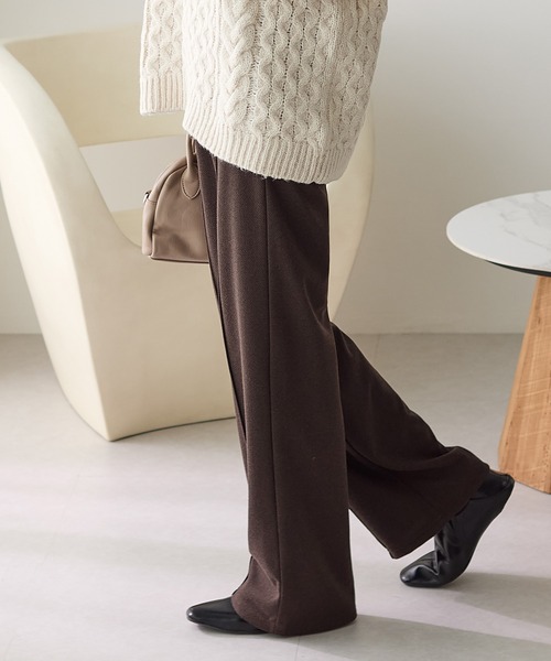 ReDial(リダイアル)の「ウールライクワイドパンツ(スラックス・レディース・杢グレー/ブラウン/ブラック/ベージュ・M/L/LL/3L)」の11枚目の写真