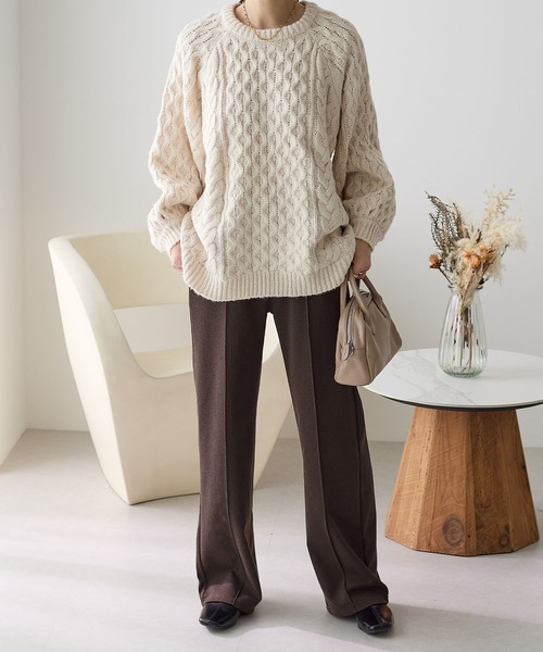 ReDial(リダイアル)の「ウールライクワイドパンツ(スラックス・レディース・杢グレー/ブラウン/ブラック/ベージュ・M/L/LL/3L)」の12枚目の写真