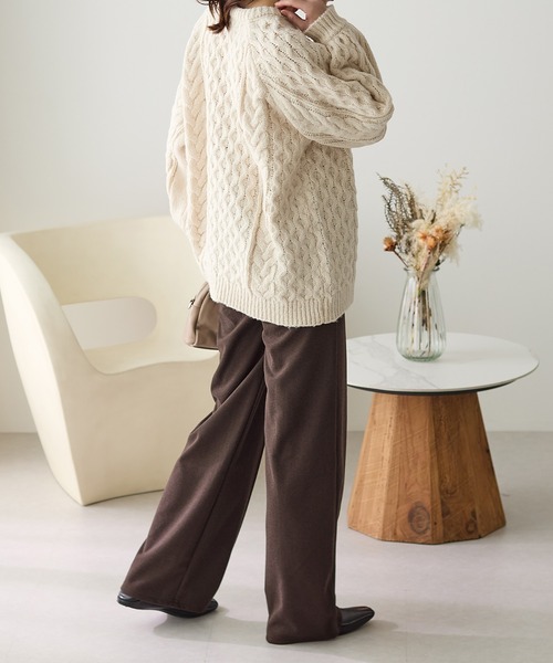 ReDial(リダイアル)の「ウールライクワイドパンツ(スラックス・レディース・杢グレー/ブラウン/ブラック/ベージュ・M/L/LL/3L)」の13枚目の写真