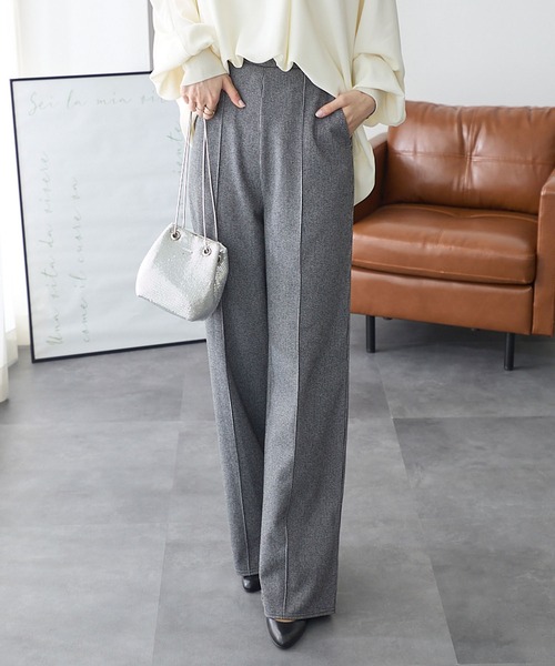 ReDial(リダイアル)の「ウールライクワイドパンツ(スラックス・レディース・杢グレー/ブラウン/ブラック/ベージュ・M/L/LL/3L)」の15枚目の写真