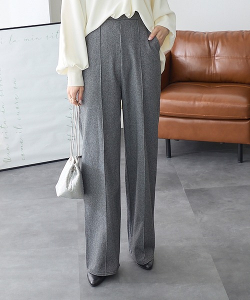 ReDial(リダイアル)の「ウールライクワイドパンツ(スラックス・レディース・杢グレー/ブラウン/ブラック/ベージュ・M/L/LL/3L)」の17枚目の写真