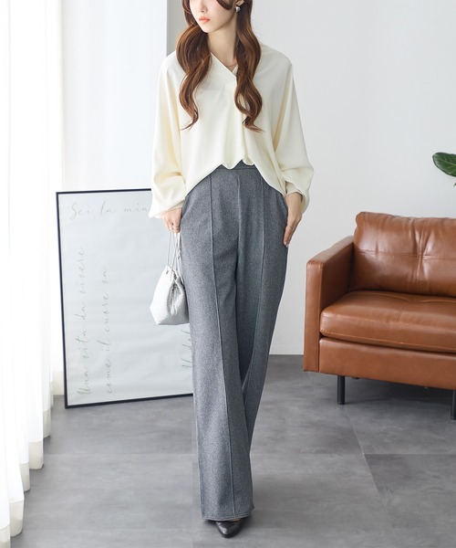 ReDial(リダイアル)の「ウールライクワイドパンツ(スラックス・レディース・杢グレー/ブラウン/ブラック/ベージュ・M/L/LL/3L)」の20枚目の写真