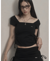 Ribbon Shirring T-shirt (black)