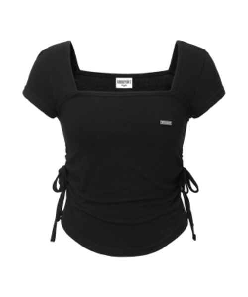 KHAKIPOINT(カーキポイント)の「Ribbon Shirring T-shirt (black)(Tシャツ/カットソー・レディース・その他・FREE)」の2枚目の写真