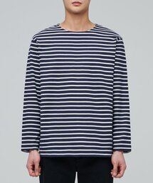 ストライプボートネック長袖Tシャツ[ネイビー/アイボリー]