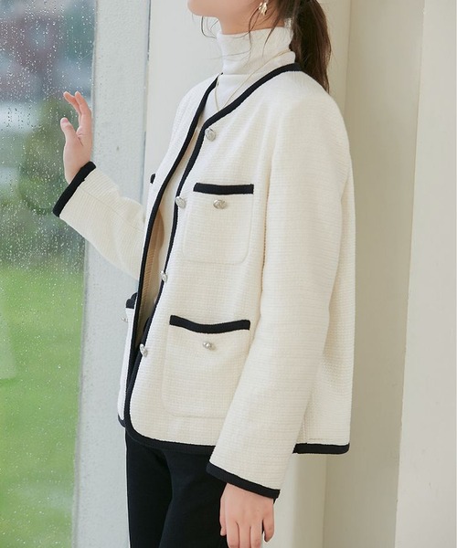 MAISON DE THERESE(メゾン ド テレーズ)の「ノーカラー コントラスト カラー ショート ジャケット(ノーカラージャケット・レディース・アイボリー・S/M)」の15枚目の写真