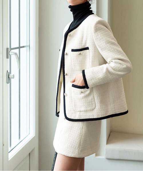 MAISON DE THERESE(メゾン ド テレーズ)の「ノーカラー コントラスト カラー ショート ジャケット(ノーカラージャケット・レディース・アイボリー・S/M)」の16枚目の写真