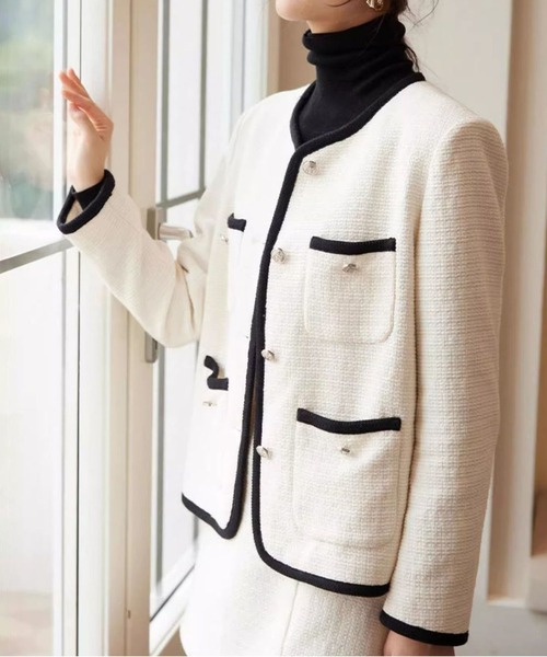 MAISON DE THERESE(メゾン ド テレーズ)の「ノーカラー コントラスト カラー ショート ジャケット(ノーカラージャケット・レディース・アイボリー・S/M)」の18枚目の写真
