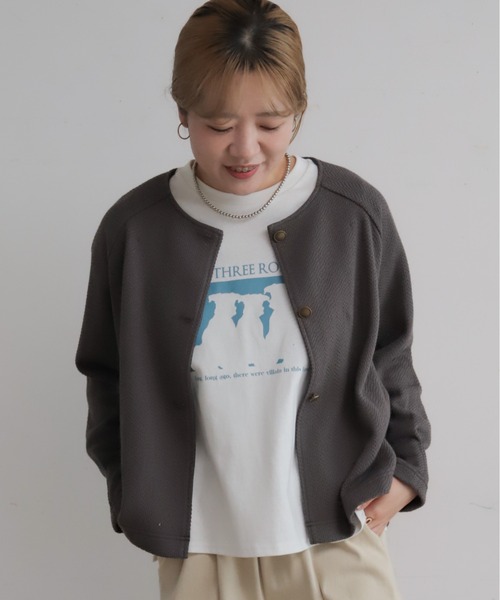 NOMBRE IMPAIR(ノンブルアンペール)の「ナミナミカットダブル ノーカラーショートジャケット(ノーカラージャケット・レディース・チャコールグレー/ベージュ・FREE)」の8枚目の写真