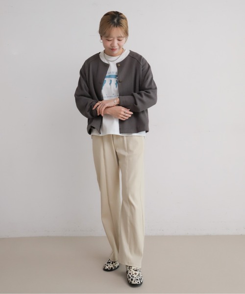 NOMBRE IMPAIR(ノンブルアンペール)の「ナミナミカットダブル ノーカラーショートジャケット(ノーカラージャケット・レディース・チャコールグレー/ベージュ・FREE)」の14枚目の写真