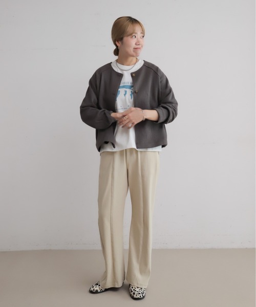 NOMBRE IMPAIR(ノンブルアンペール)の「ナミナミカットダブル ノーカラーショートジャケット(ノーカラージャケット・レディース・チャコールグレー/ベージュ・FREE)」の15枚目の写真