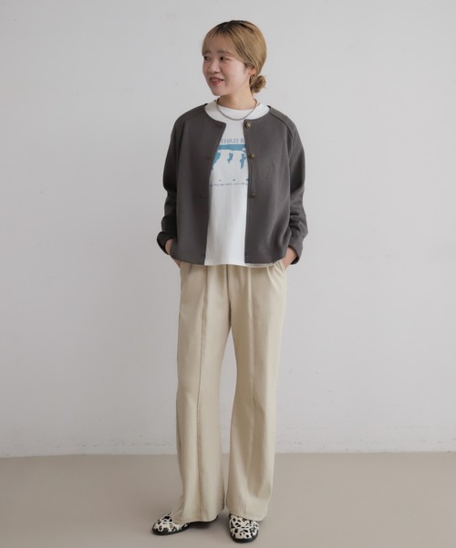 NOMBRE IMPAIR(ノンブルアンペール)の「ナミナミカットダブル ノーカラーショートジャケット(ノーカラージャケット・レディース・チャコールグレー/ベージュ・FREE)」の12枚目の写真