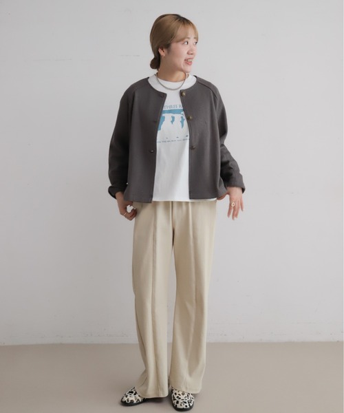 NOMBRE IMPAIR(ノンブルアンペール)の「ナミナミカットダブル ノーカラーショートジャケット(ノーカラージャケット・レディース・チャコールグレー/ベージュ・FREE)」の13枚目の写真