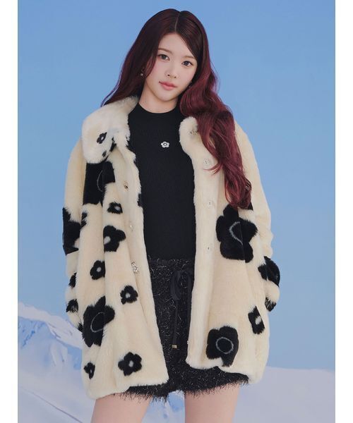 LILY BROWN×MARY QUANT】ビジュー釦ファーコート（ノーカラー