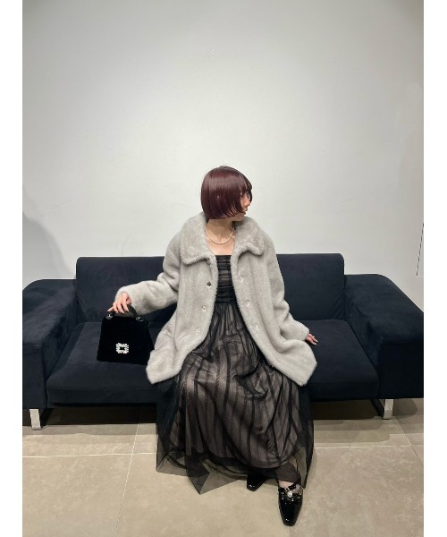 LILY BROWN×MARY QUANT】ビジュー釦ファーコート（ノーカラー