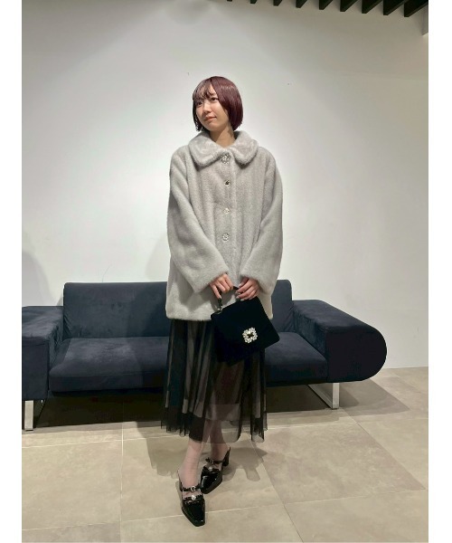 LILY BROWN×MARY QUANT】ビジュー釦ファーコート（ノーカラー