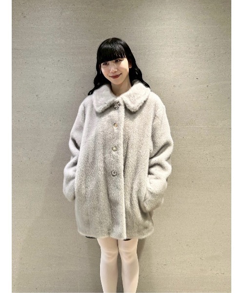 LILY BROWN×MARY QUANT】ビジュー釦ファーコート（ノーカラー