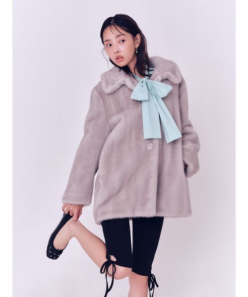 LILY BROWN×MARY QUANT】ビジュー釦ファーコート（ノーカラー