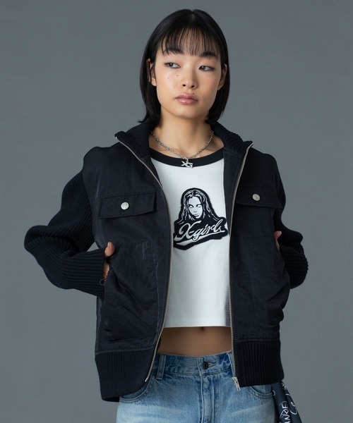 X-girl（エックスガール）の「RIBBED SLEEVE WOVEN JACKET（ブルゾン・レディース・ブラック/ブラウン/ベージュ・S/M）」の15枚目の写真