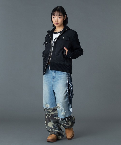 X-girl（エックスガール）の「RIBBED SLEEVE WOVEN JACKET（ブルゾン・レディース・ブラック/ブラウン/ベージュ・S/M）」の20枚目の写真