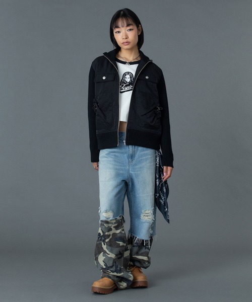 RIBBED SLEEVE WOVEN JACKET（ブルゾン）｜X-girl（エックスガール）の