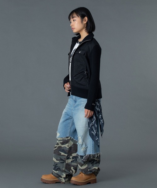 X-girl（エックスガール）の「RIBBED SLEEVE WOVEN JACKET（ブルゾン・レディース・ブラック/ブラウン/ベージュ・S/M）」の17枚目の写真