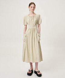 Neck String Pocket Dress, Light Khaki