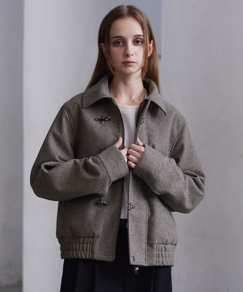 CLEL ウールブレンド ヘリンボーンツイードファイヤーマンブルゾン S CLEL】Wool Blend Herringbone Tweed Fireman Blouson / ウール