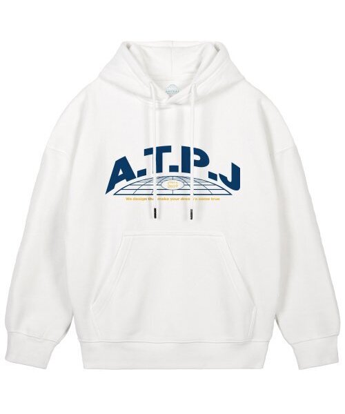 ASTRAL PROJECTION(アストラルプロジェクション)の「アースロゴオーバーサイズワイドショルダーフードパーカー_ホワイト(パーカー・メンズ・その他・MEDIUM/LARGE/X-LARGE/XX-LARGE)」の1枚目の写真