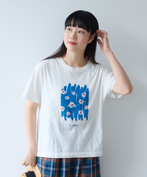 bulle de savon（ビュルデサボン）の「おはなのラバープリント Tシャツ（Tシャツ/カットソー・レディース・チャコールグレー/ホワイト・FREE）」の4枚目の写真