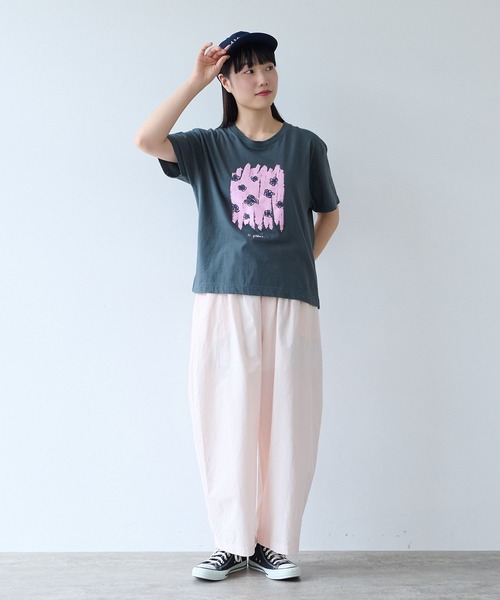 bulle de savon（ビュルデサボン）の「おはなのラバープリント Tシャツ（Tシャツ/カットソー・レディース・チャコールグレー/ホワイト・FREE）」の16枚目の写真