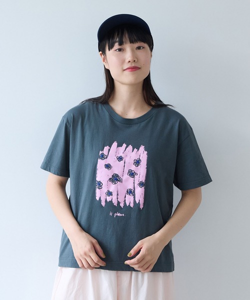 bulle de savon（ビュルデサボン）の「おはなのラバープリント Tシャツ（Tシャツ/カットソー・レディース・チャコールグレー/ホワイト・FREE）」の11枚目の写真