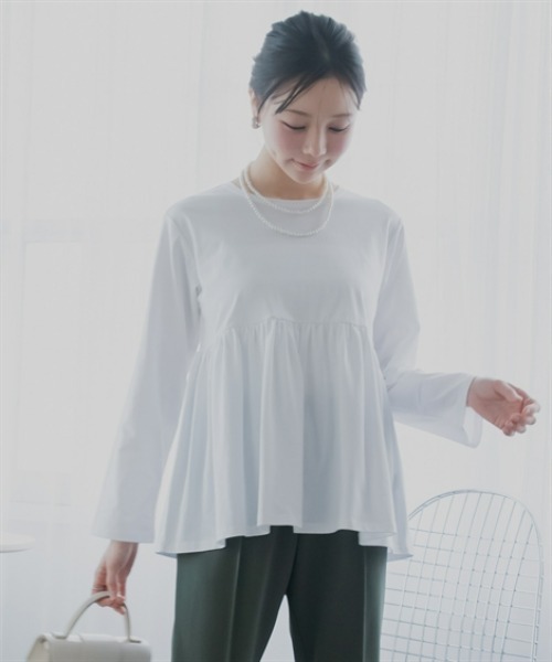 Petitjo（プッチージョ）の「小さいサイズ　【接触冷感・UVカット】ペプラム長袖Ｔシャツ　低身長さん・小柄女性（Tシャツ/カットソー・レディース・オフホワイト/ブラック・PL/PM/PS/PSS）」の5枚目の写真