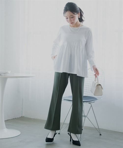 Petitjo（プッチージョ）の「小さいサイズ　【接触冷感・UVカット】ペプラム長袖Ｔシャツ　低身長さん・小柄女性（Tシャツ/カットソー・レディース・オフホワイト/ブラック・PL/PM/PS/PSS）」の7枚目の写真