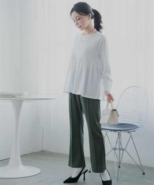 Petitjo（プッチージョ）の「小さいサイズ　【接触冷感・UVカット】ペプラム長袖Ｔシャツ　低身長さん・小柄女性（Tシャツ/カットソー・レディース・オフホワイト/ブラック・PL/PM/PS/PSS）」の8枚目の写真