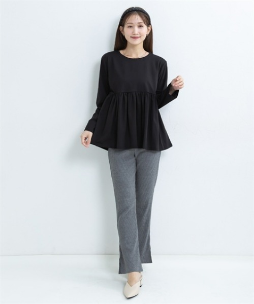 Petitjo（プッチージョ）の「小さいサイズ　【接触冷感・UVカット】ペプラム長袖Ｔシャツ　低身長さん・小柄女性（Tシャツ/カットソー・レディース・オフホワイト/ブラック・PL/PM/PS/PSS）」の14枚目の写真