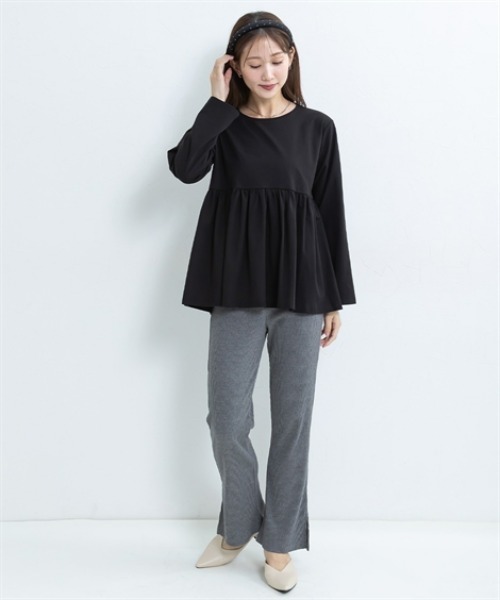 Petitjo（プッチージョ）の「小さいサイズ　【接触冷感・UVカット】ペプラム長袖Ｔシャツ　低身長さん・小柄女性（Tシャツ/カットソー・レディース・オフホワイト/ブラック・PL/PM/PS/PSS）」の15枚目の写真