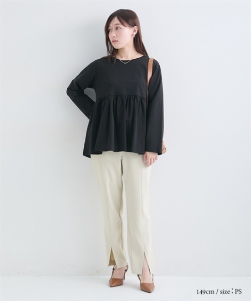 Petitjo(プッチージョ)の「小さいサイズ 【接触冷感・UVカット】ペプラム長袖Tシャツ 低身長さん・小柄女性(Tシャツ/カットソー・レディース・オフホワイト/ブラック・PL/PM/PS/PSS)」の20枚目の写真