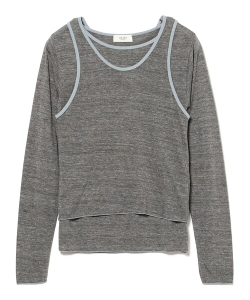 BEAMS HEART(ビームスハート)の「リンガー レイヤード トップス(Tシャツ/カットソー・レディース・グレー/レッド/チャコールグレー・FREE)」の2枚目の写真