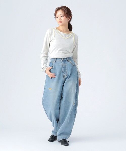 BEAMS HEART(ビームスハート)の「リンガー レイヤード トップス(Tシャツ/カットソー・レディース・グレー/レッド/チャコールグレー・FREE)」の4枚目の写真