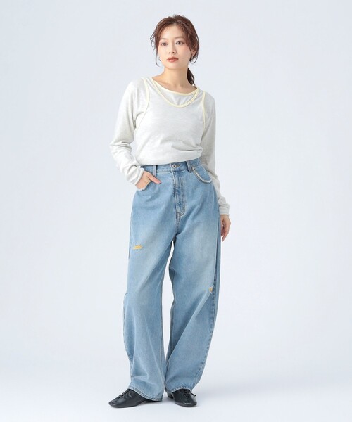 BEAMS HEART(ビームスハート)の「リンガー レイヤード トップス(Tシャツ/カットソー・レディース・グレー/レッド/チャコールグレー・FREE)」の5枚目の写真