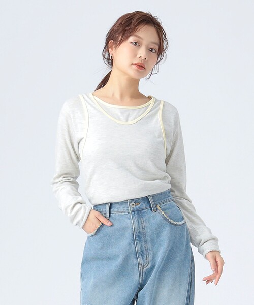BEAMS HEART(ビームスハート)の「リンガー レイヤード トップス(Tシャツ/カットソー・レディース・グレー/レッド/チャコールグレー・FREE)」の6枚目の写真