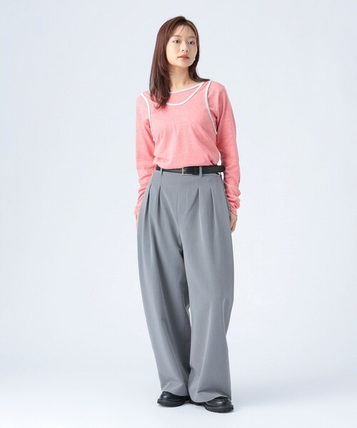 BEAMS HEART(ビームスハート)の「リンガー レイヤード トップス(Tシャツ/カットソー・レディース・グレー/レッド/チャコールグレー・FREE)」の8枚目の写真