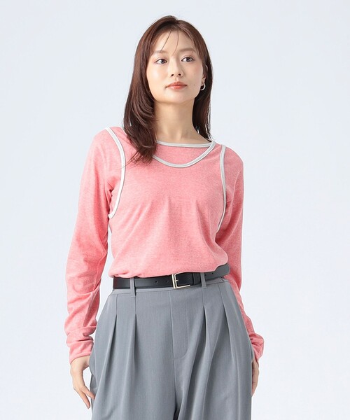 BEAMS HEART(ビームスハート)の「リンガー レイヤード トップス(Tシャツ/カットソー・レディース・グレー/レッド/チャコールグレー・FREE)」の10枚目の写真