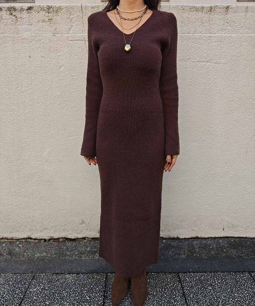 esutoreja（エストレジャ）の「Vネックリブニットワンピース（ワンピース・レディース・ブラウン/ベージュ/ブラック・FREE）」の12枚目の写真