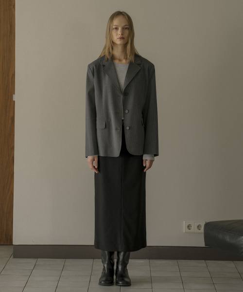 KNOWNBETTER（ノウンベター）の「Stripe essential single jacket [KNFW02JK03]_[2color]（テーラードジャケット・レディース・チャコールグレー/ブラック・FREE）」の3枚目の写真